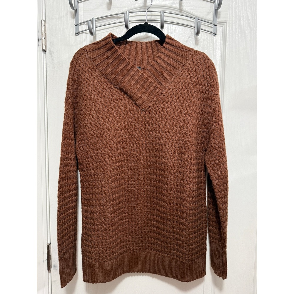 Talbots Brown Textured Basketweave V-Neck Pullover Sweater Womens Small S